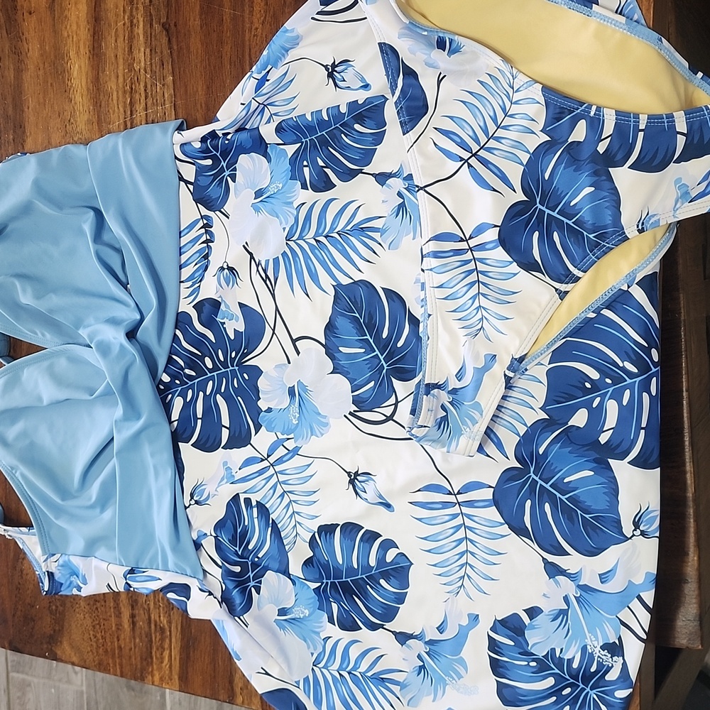 Blue Floral Womens One Piece Swimsuit
